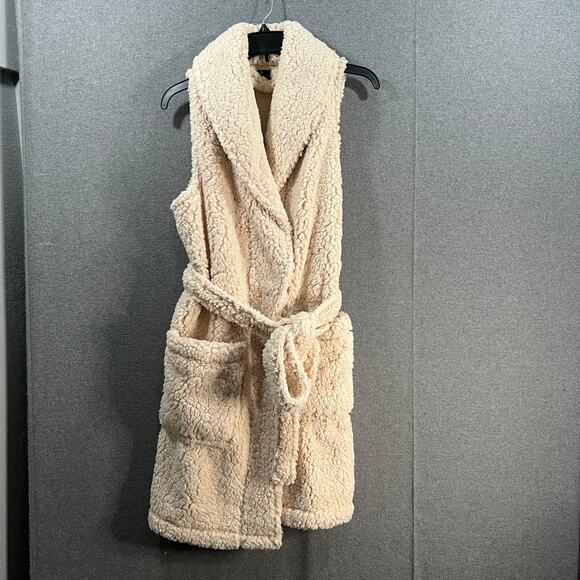 BumbleBella by Jill Martin Sherpa Shawl Collar Long Vest Charming Ivory, X-Small - Picture 1 of 7
